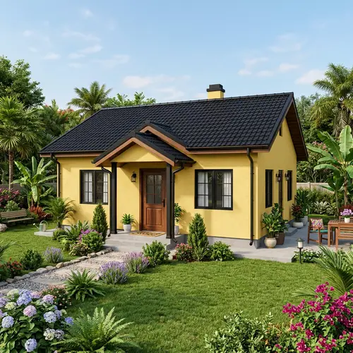 Ground Floor House with Banana Walls & Black Roof