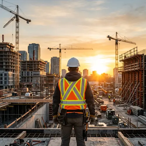Dedicated Construction Worker at Sunrise