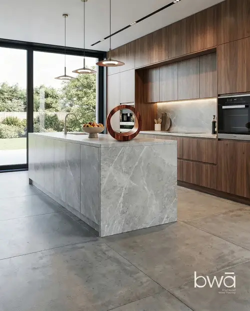 Stylish Kitchen Design with Wood Accent Ring