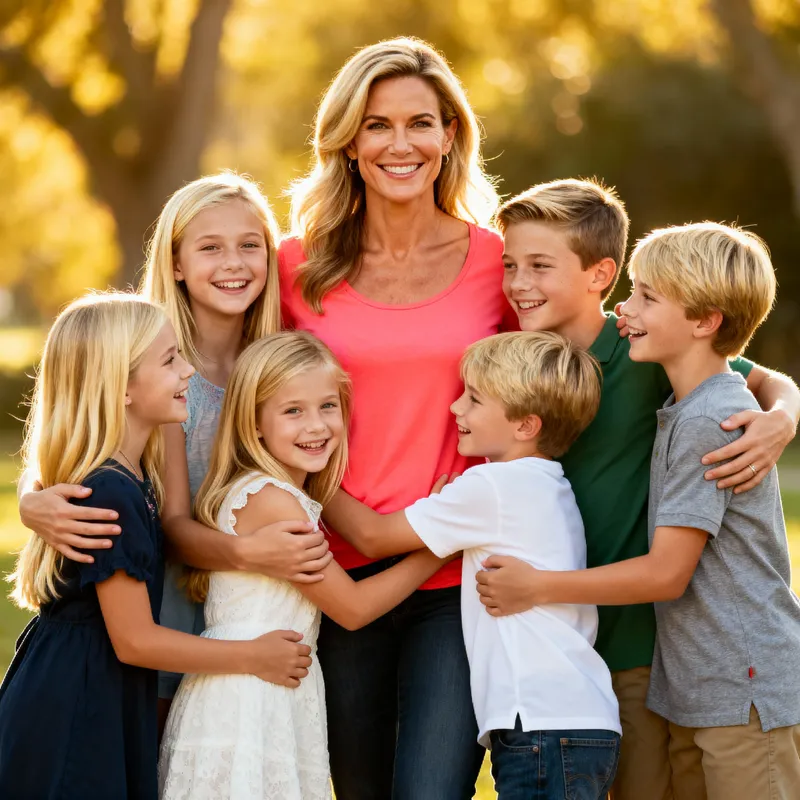 Fit Divorced Mom of Seven with Blonde Kids