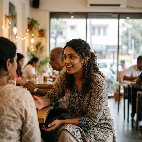 South Asian Woman Engaging in Conversation