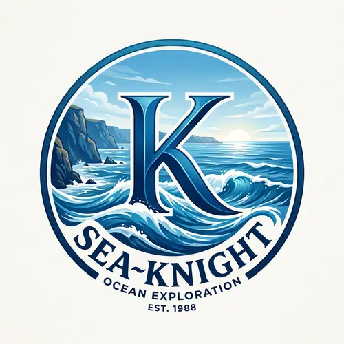 Elegant Blue 'K' Logo with Majestic Sea Landscape