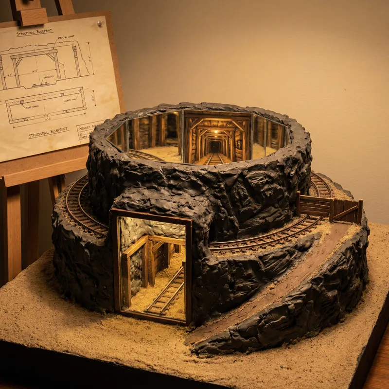 Intricate Miniature Model of Endless Mine Shaft Tunnel Illusion