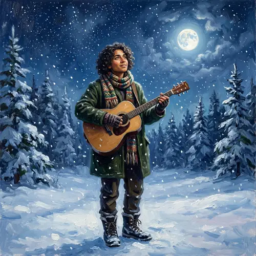 Diverse-Gendered Guitarist in Snow | Cross-Cultural Portrait