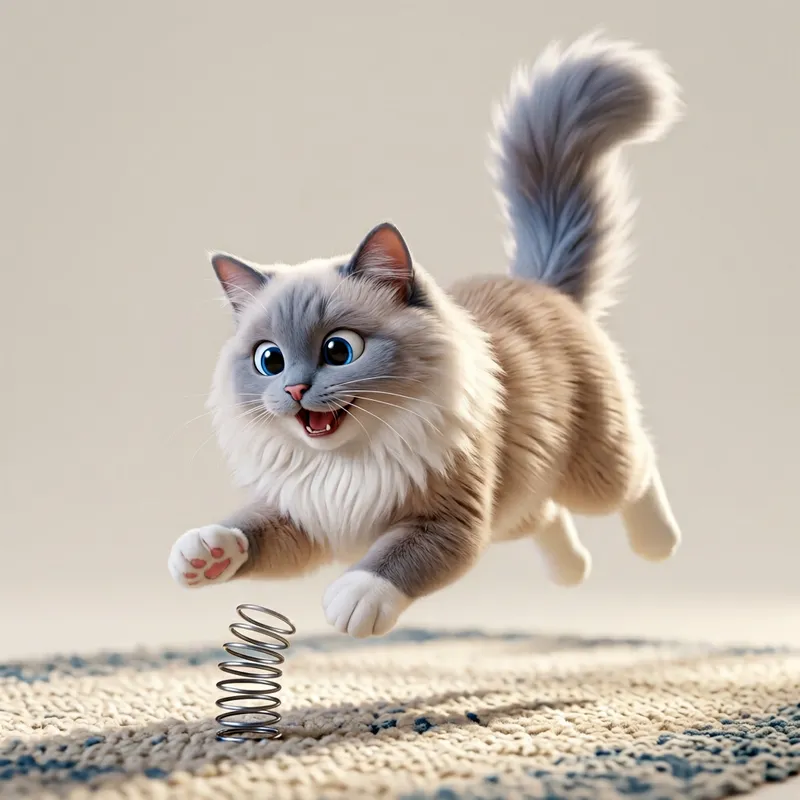 Adorable Cartoonish Bluepoint Ragdoll Cat Playfully Pouncing