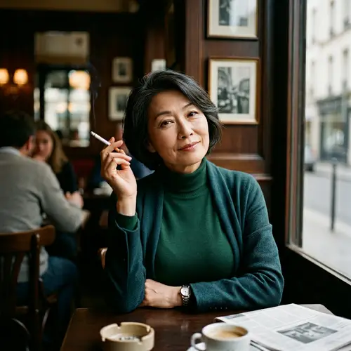 Seductive Mature Asian Woman with Cigarette