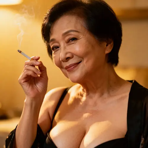 Seductive Mature Asian Woman with Cigarette