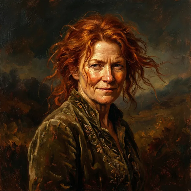 Wild Middle-Aged Woman with Stunning Red Hair - Oil Painting