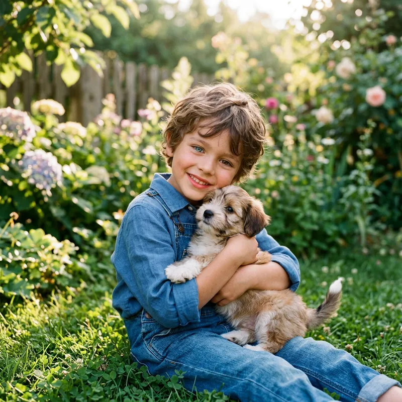 Innocent Boy and Adorable Puppy's Heartwarming Friendship