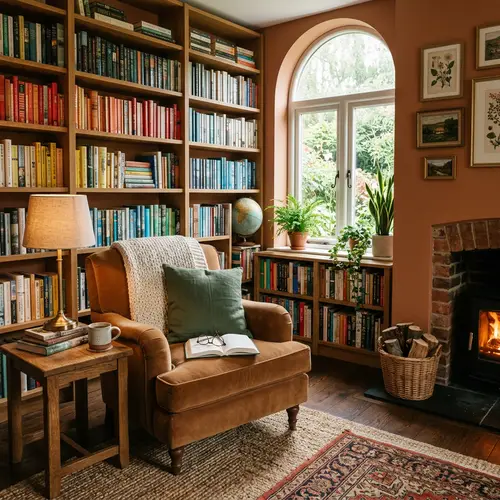 Cozy Reading Room: Warm Earth Tone Interior Design
