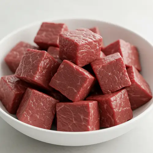 Delicious Beef Cube Cuts in White Bowl