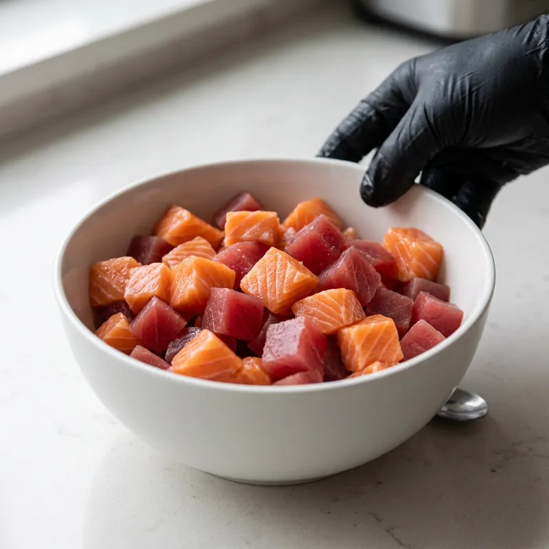 Colorful Cube Cuts of Food in a White Bowl Colorful Cube Cuts of Food in a White Bowl