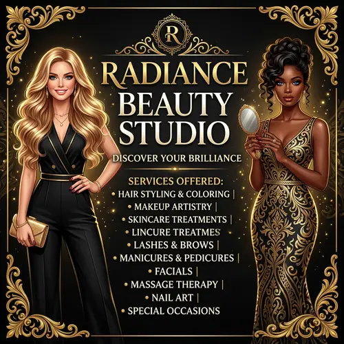 Luxurious Beauty Studio Services | Elegant Women on Black Banner