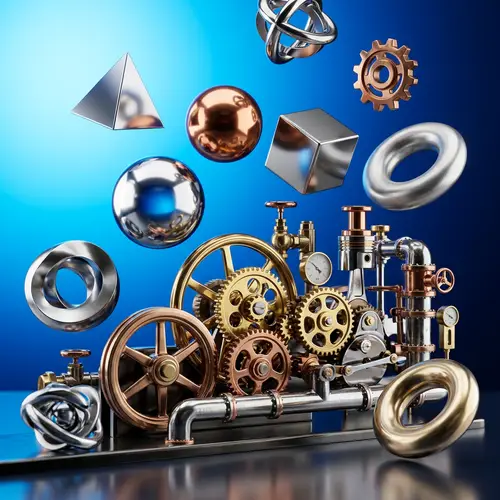 Gleaming Metallic Objects on Blue Gradient Background