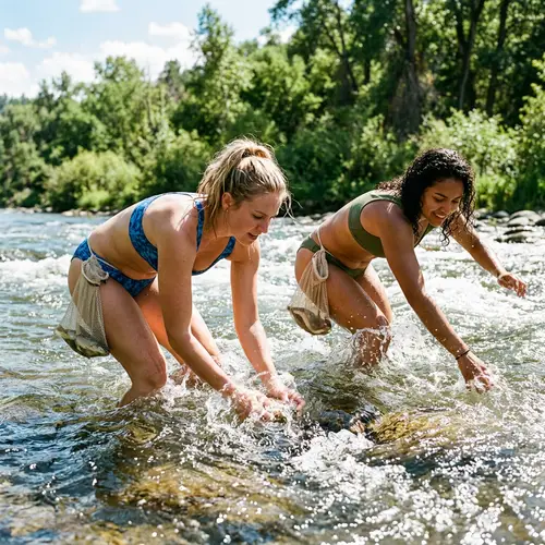 Passionate Women Competing in River for Fish | Fun Scenario