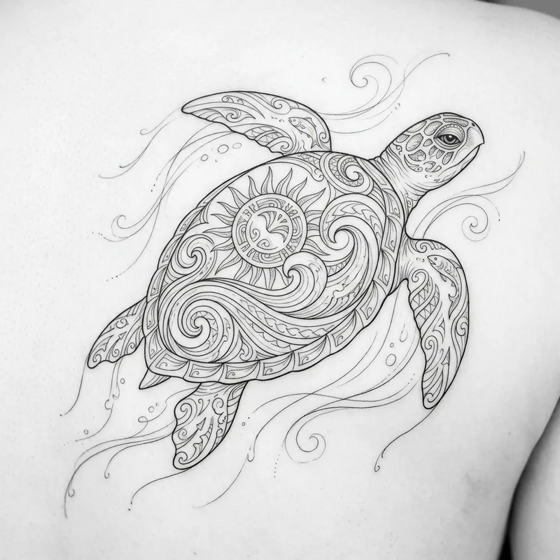 Delicate Sea Turtle Tattoo Design | Polynesian Monochrome Art Delicate Sea Turtle Tattoo Design | Polynesian Monochrome Art