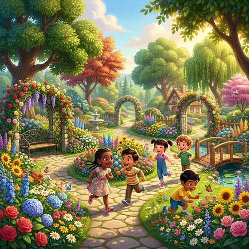 Enchanting 3D Cartoon Garden for Playful Children