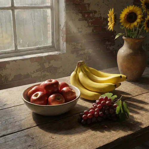 Still Life Scene with Fruits on Wooden Table | Artistic Display