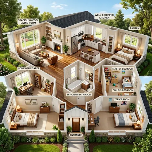 Cozy One-Story Residential House Design | Elegant & Functional Interiors