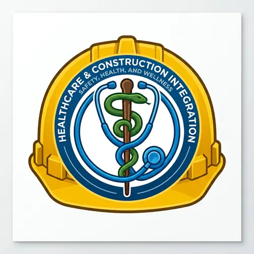 Healthcare Construction Logo Design | Blue Stethoscope & Asclepius Symbol