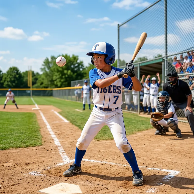 Asian Middle School Boy Playing Baseball with Determined Eyes