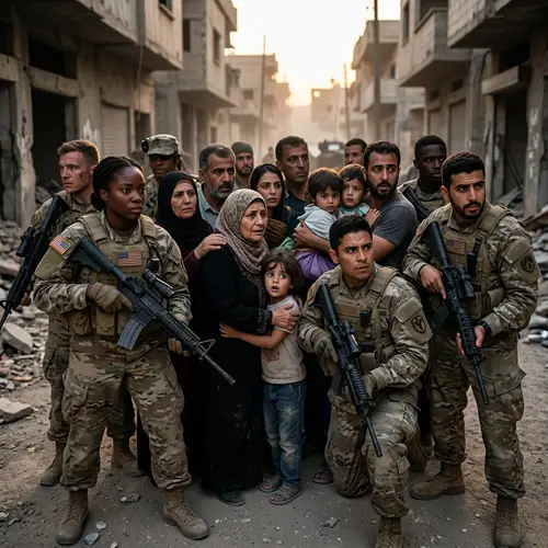 Diverse Soldier Circle Protecting Civilians | Brave Defense