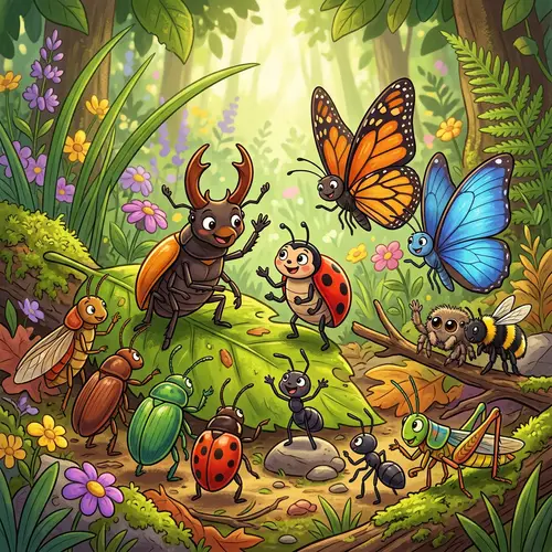 Diverse Gathering of Insects in Jovial Discussion