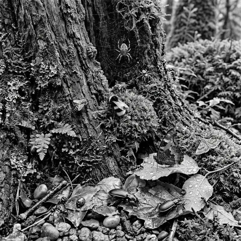 Colorful Insect Gathering in Nature: Bees, Spiders, Ants, Butterflies