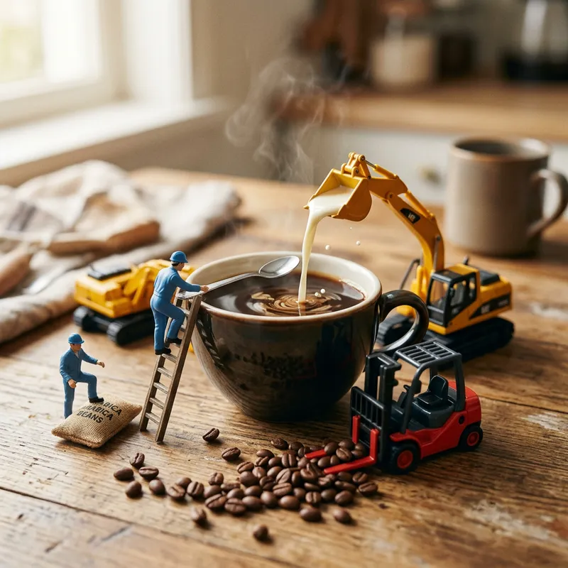 Dynamic Mini Workers Brewing Coffee Delightfully