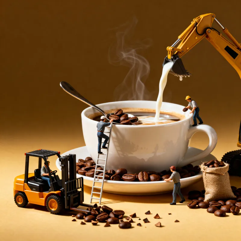 Dynamic Mini Workers Brewing Coffee Delightfully