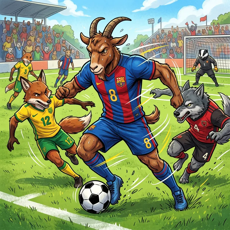 Anthropomorphic Goat Athlete Skillfully Playing Football