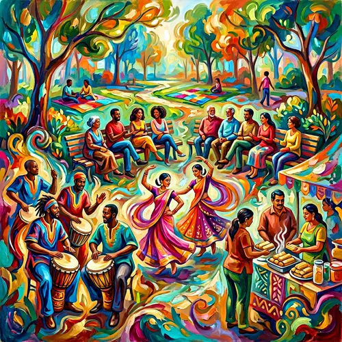 Vibrant Community Gatherings in Abstract Art