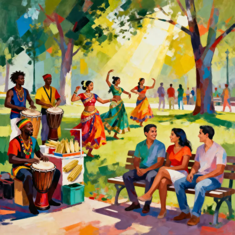 Vibrant Community Gatherings in Abstract Art