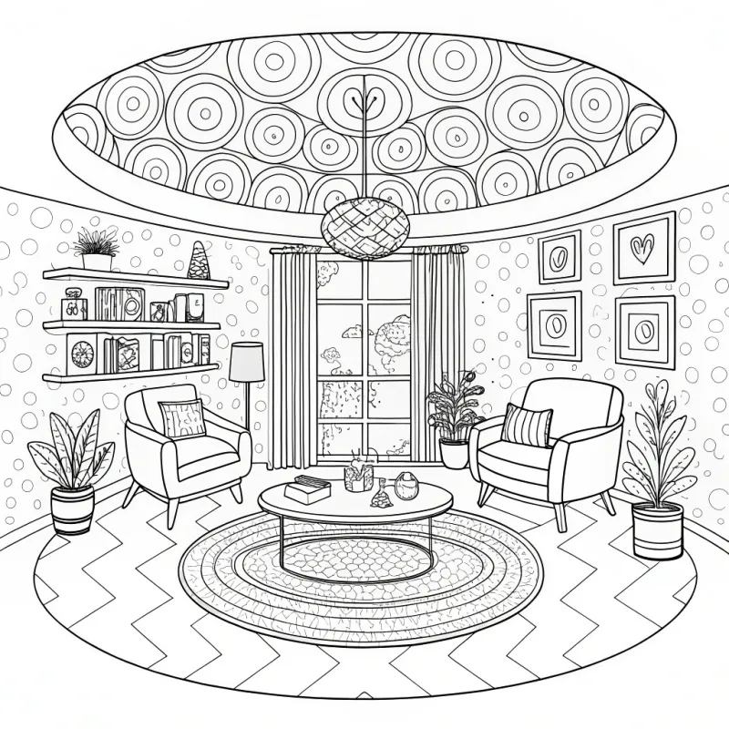 Groovy Circular Living Room Coloring Page