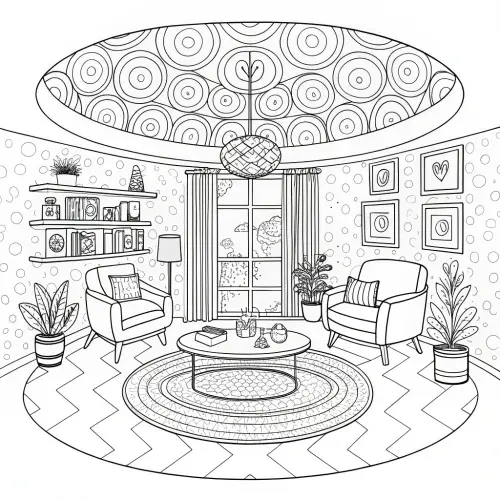Groovy Circular Living Room Coloring Page