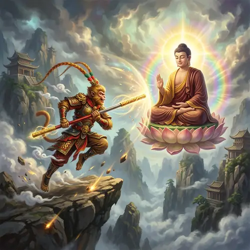 Mythical Monkey Warrior Versus Revered Religious Figure