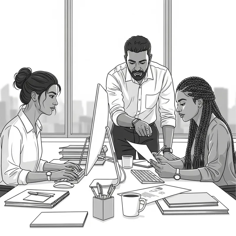 BW Illustration of Office Life with Indian Girls