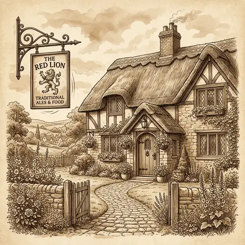 Traditional British Country Pub in Sepia Tones
