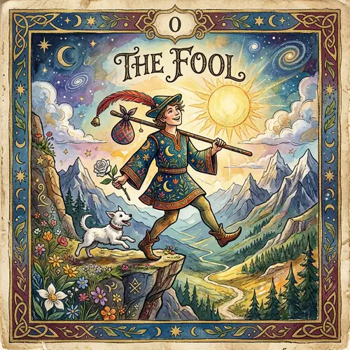 Enchanting Tarot Card 'The Fool' - Vibrant and Whimsical Artwork