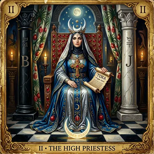 High Priestess Tarot Card - Hand Drawing and Oil Painting Style