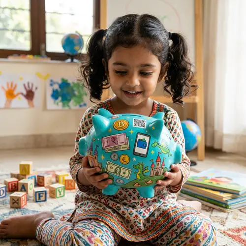 Adorable South Asian Girl with Piggy Bank - Early Savings Experience