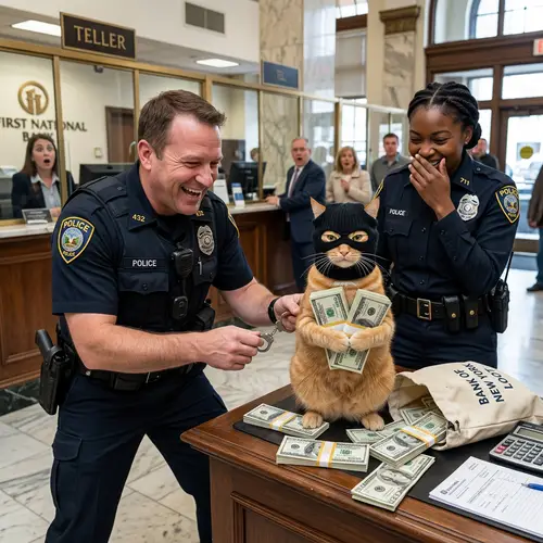 Cat Caught with Cash: Unusual Bank Heist Scene