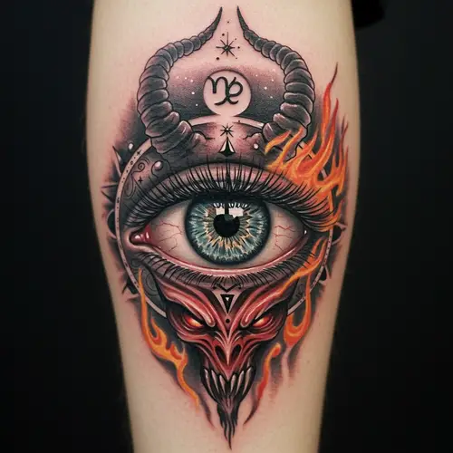 Mystical Eye Tattoo with Capricorn & Hidden Details