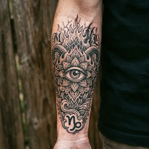 Mystical Eye Tattoo with Capricorn & Hidden Details