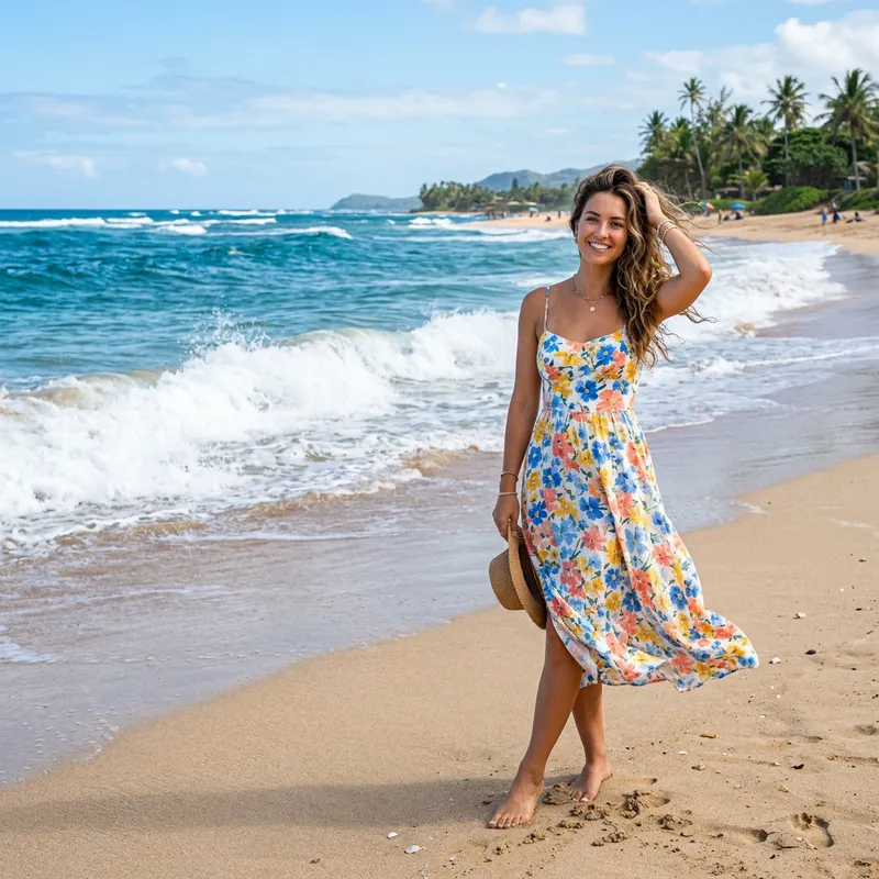 Beautiful Woman on Sunny Beach - Summer Vibes