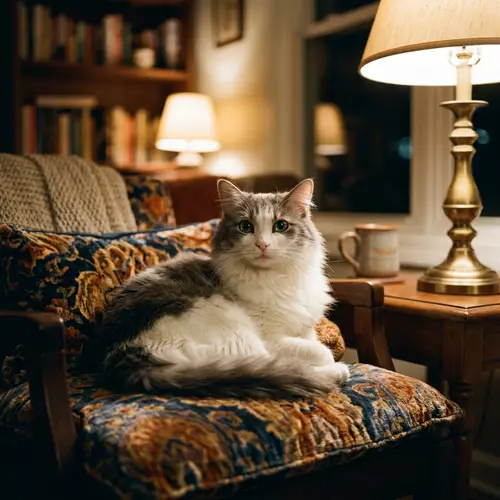 Serenely Sitting Cat with Shimmering Green Eyes