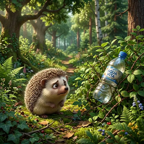 Concerned Hedgehog Finds Plastic Bottle in Forest