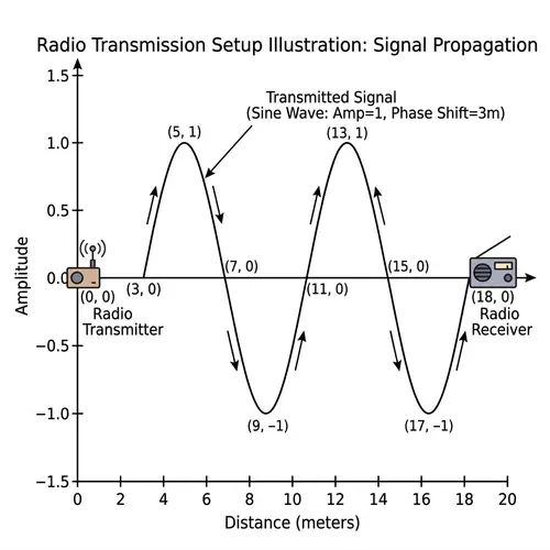 Radio Transmission Setup with Sine Wave - 2D Mathematical Graph