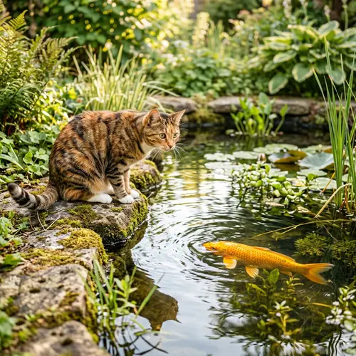 Tabby Cat by Tranquil Pond: Nature's Drama