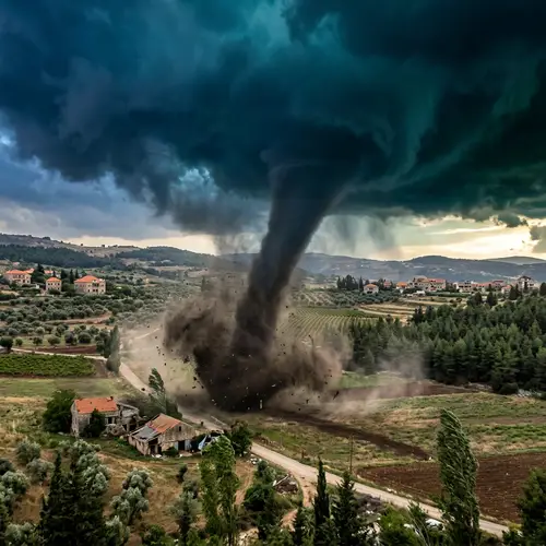 Powerful Tornado in Lebanese Landscape